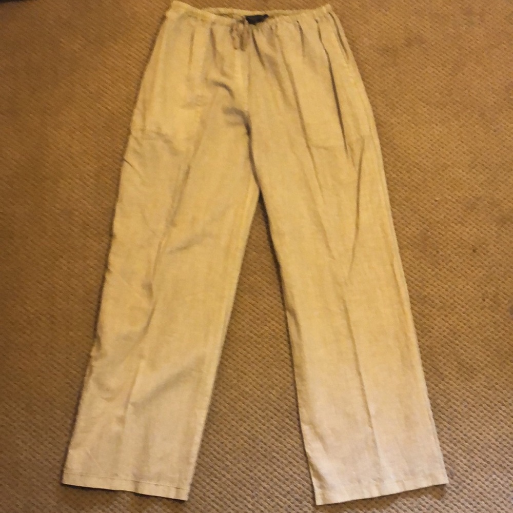 VTG Carole Little Tan Khaki Linen Pants Drawstring Waist Casual Resort Beach XL